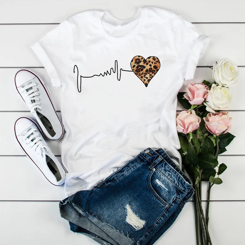 90s Leopard Print Graphic T-Shirt — Harajuku Short Sleeve Women's Top