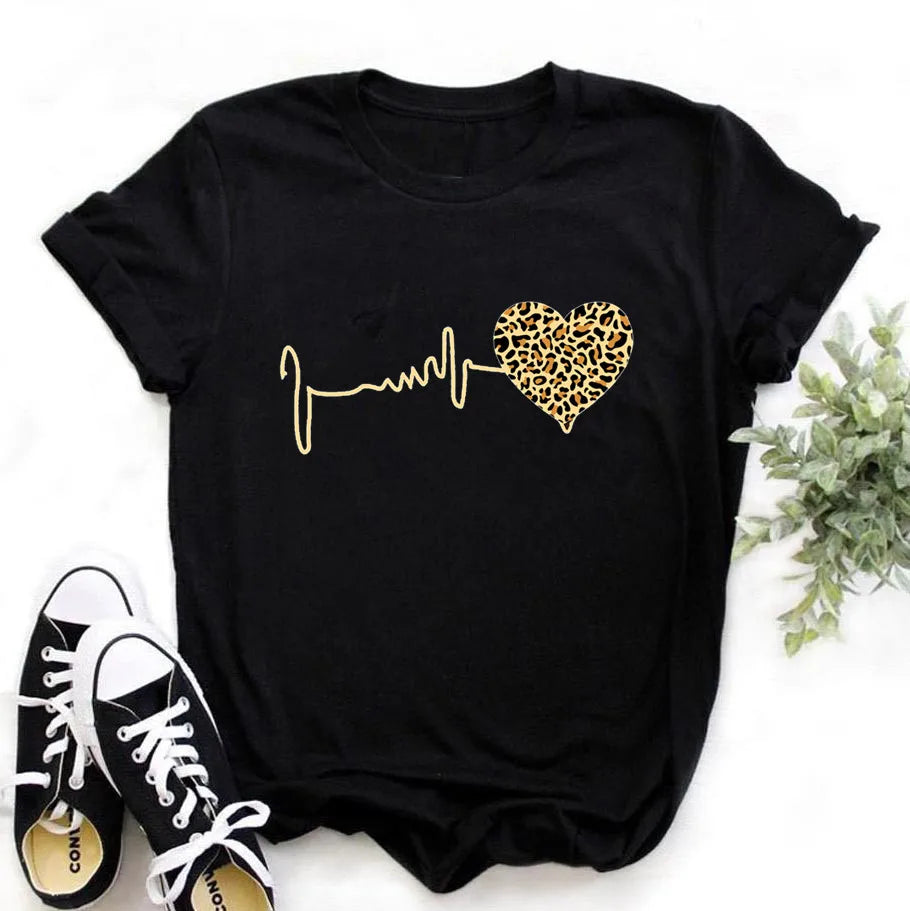 90s Leopard Print Graphic T-Shirt — Harajuku Short Sleeve Women's Top