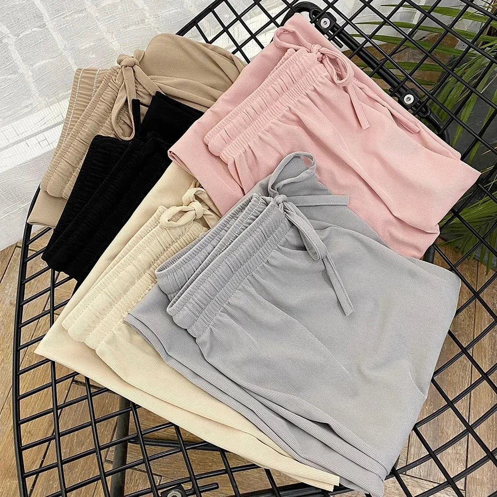 Ice Silk Wide Leg Pants — Elastic Waist Loose Summer Trousers