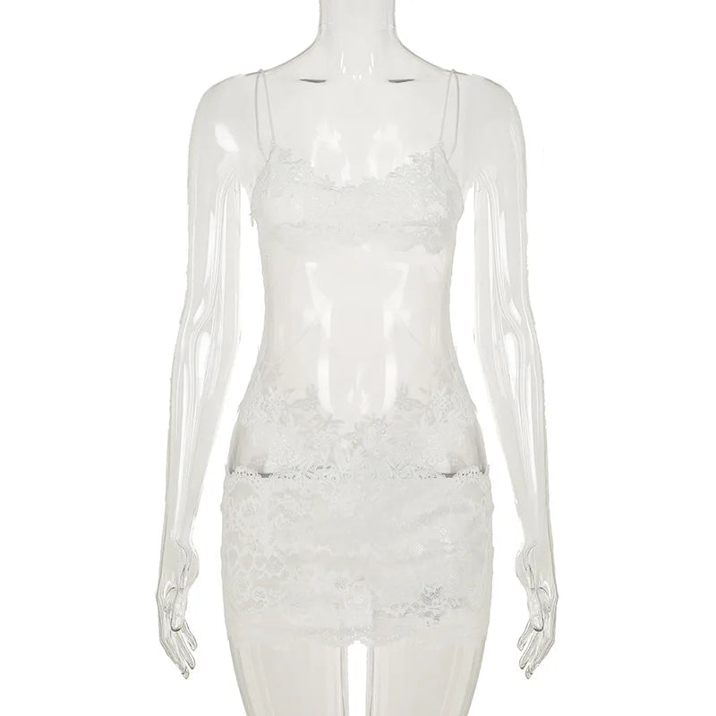 Floral Lace Mesh Mini Dress — Sheer Embroidery Bodycon
