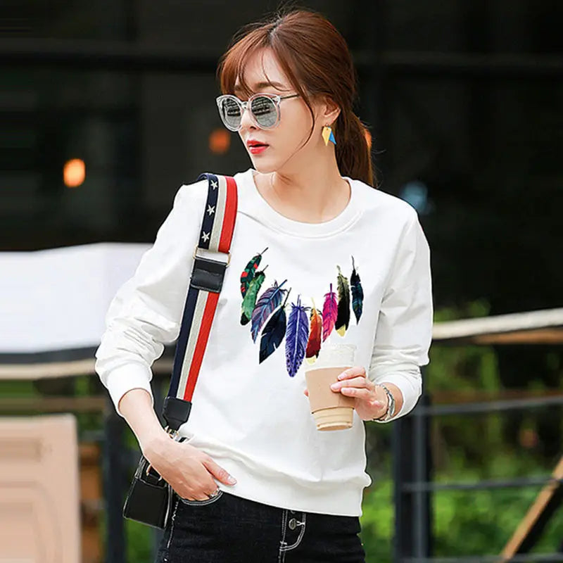 Korean Patchwork Contrast Long Sleeve Top — Loose Casual Women's Shirt