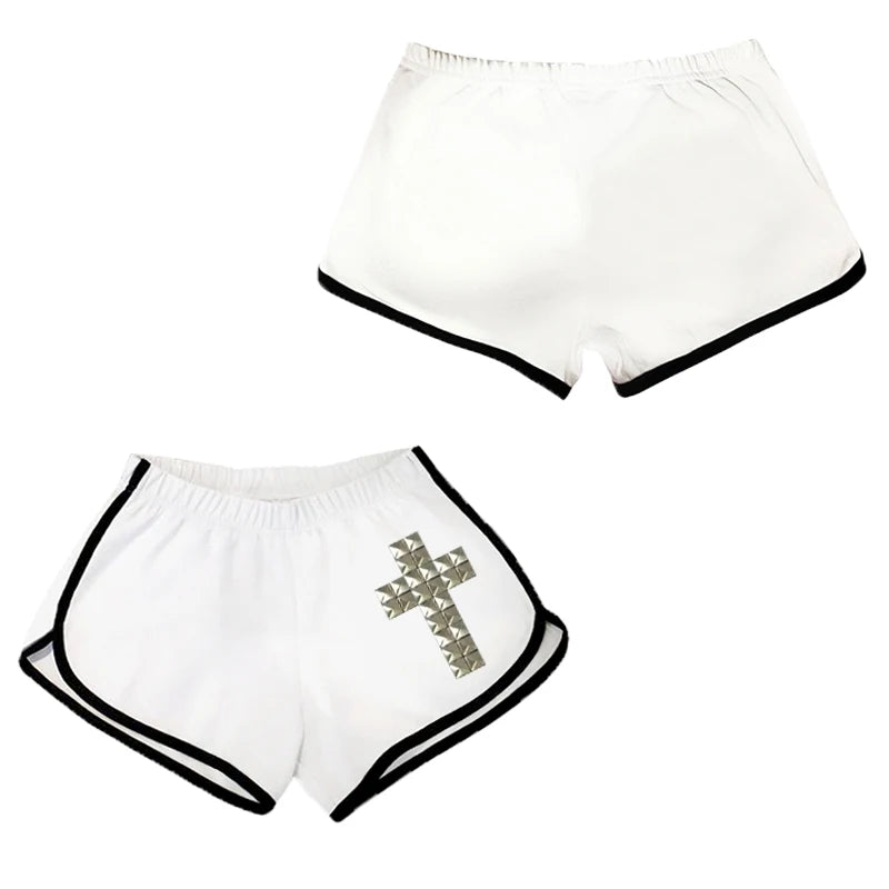 Y2K Gothic Graphic Crop Shorts — Harajuku Streetwear Print Hot Pants