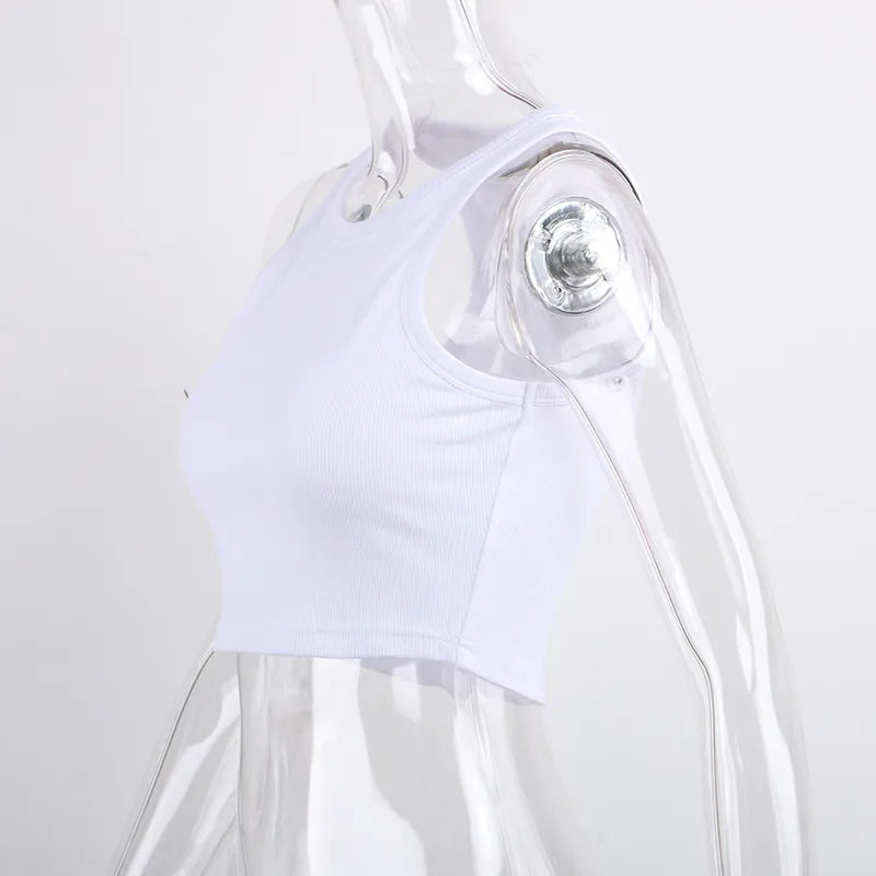 Ribbed Knit Crop Tank Top — Y2K Off-Shoulder Sleeveless Vest