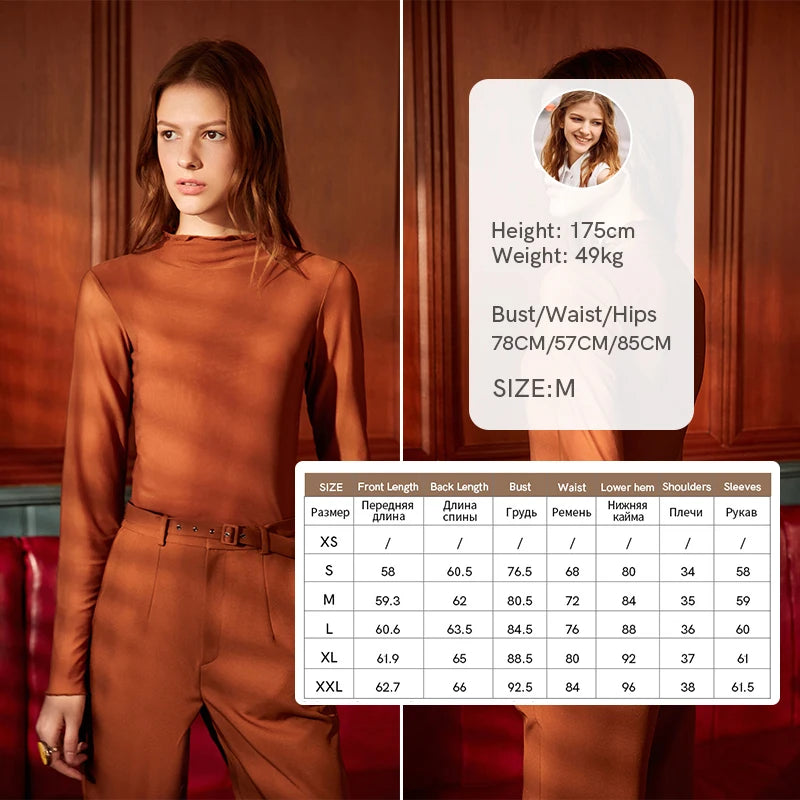 Semi-Turtleneck Slim Mesh Long Sleeve Top — Women's Casual Bottoming Shirt