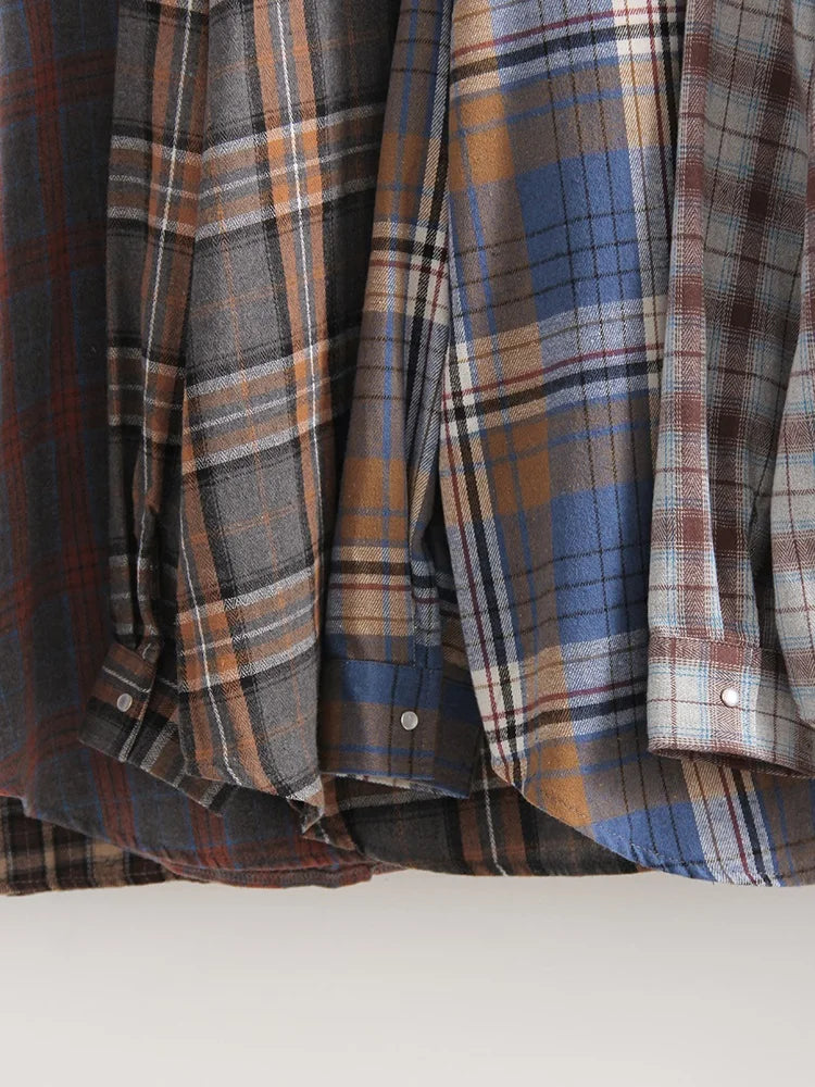 Oversized Vintage Plaid Shirt — Women's Loose Long Sleeve Flannel Top