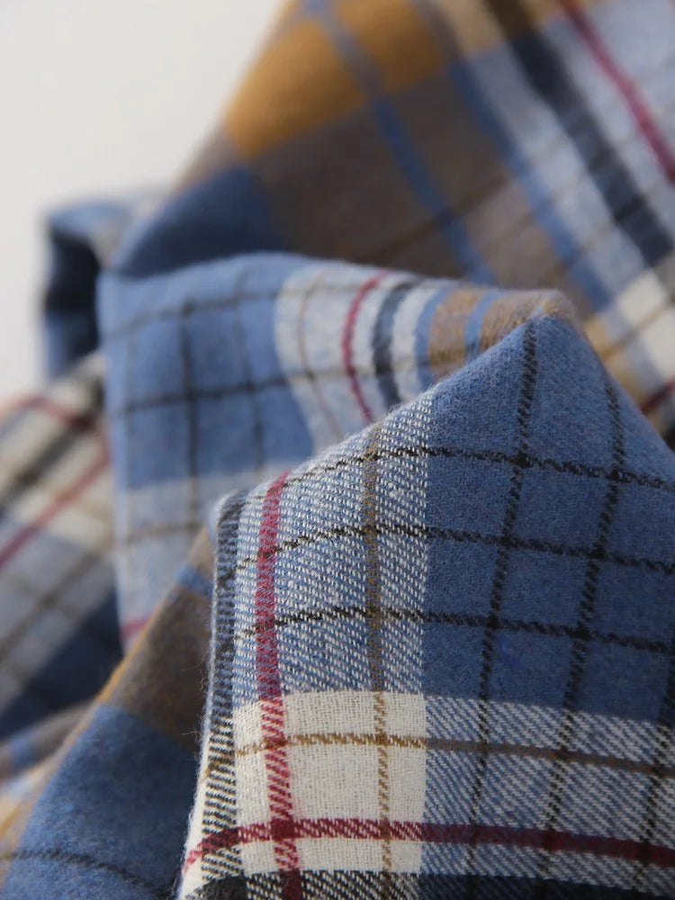Oversized Vintage Plaid Shirt — Women's Loose Long Sleeve Flannel Top