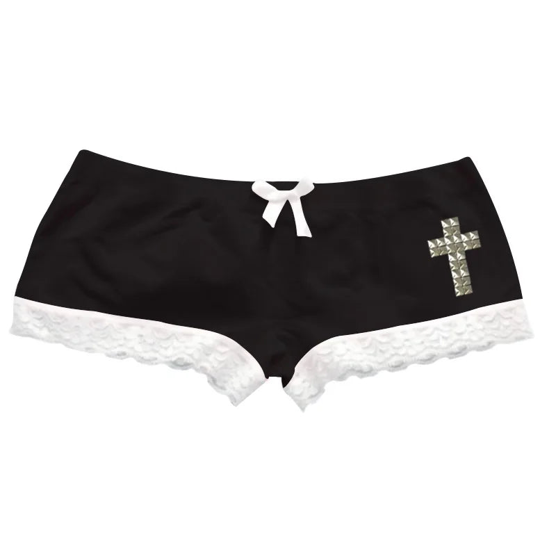 Y2K Gothic Graphic Crop Shorts — Harajuku Streetwear Print Hot Pants