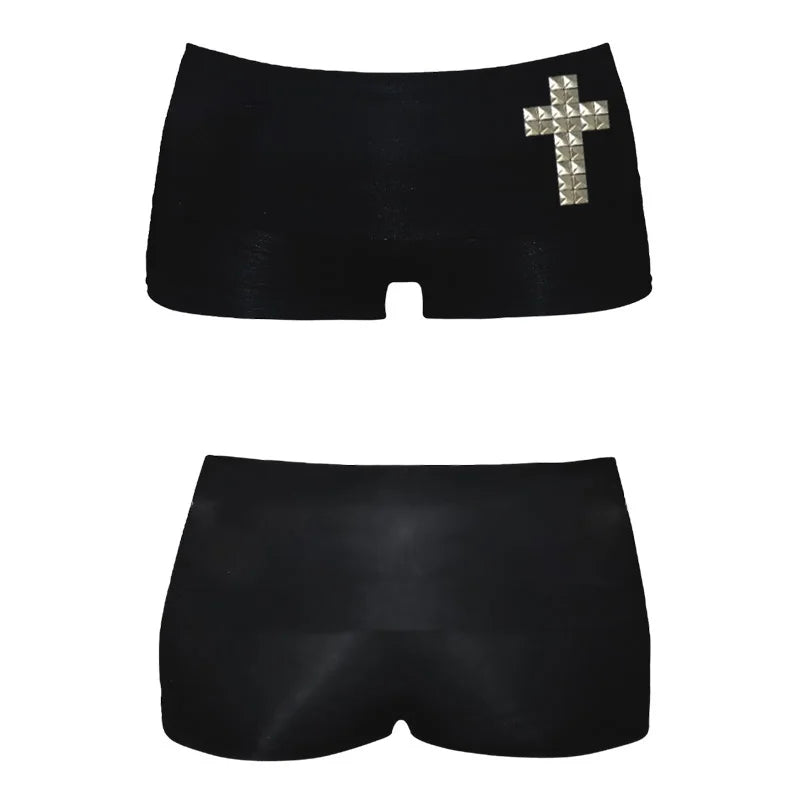 Y2K Gothic Graphic Crop Shorts — Harajuku Streetwear Print Hot Pants