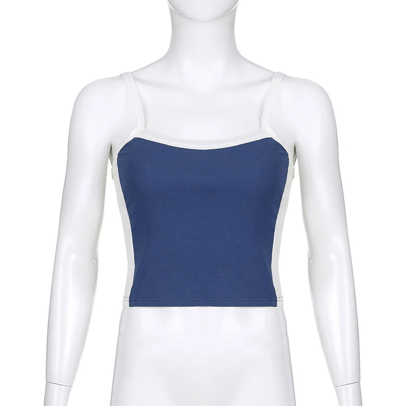 Knitted Backless Cami Crop Top — Y2K Vintage Sleeveless Patchwork Tank