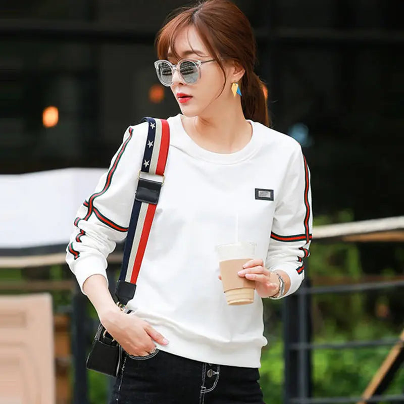 Korean Patchwork Contrast Long Sleeve Top — Loose Casual Women's Shirt