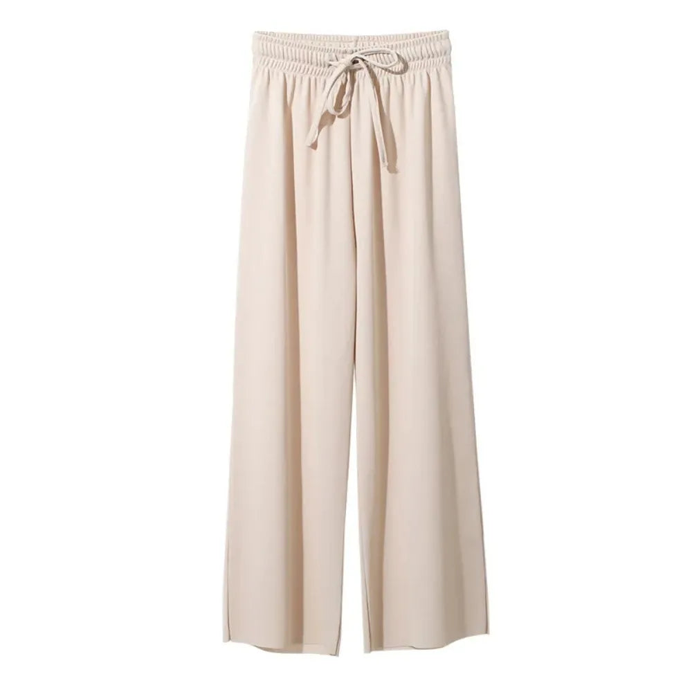 Ice Silk Wide Leg Pants — Elastic Waist Loose Summer Trousers