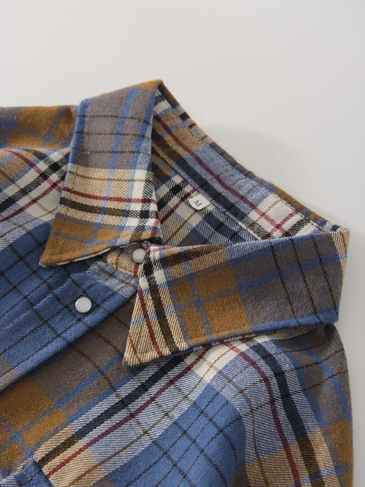 Oversized Vintage Plaid Shirt — Women's Loose Long Sleeve Flannel Top