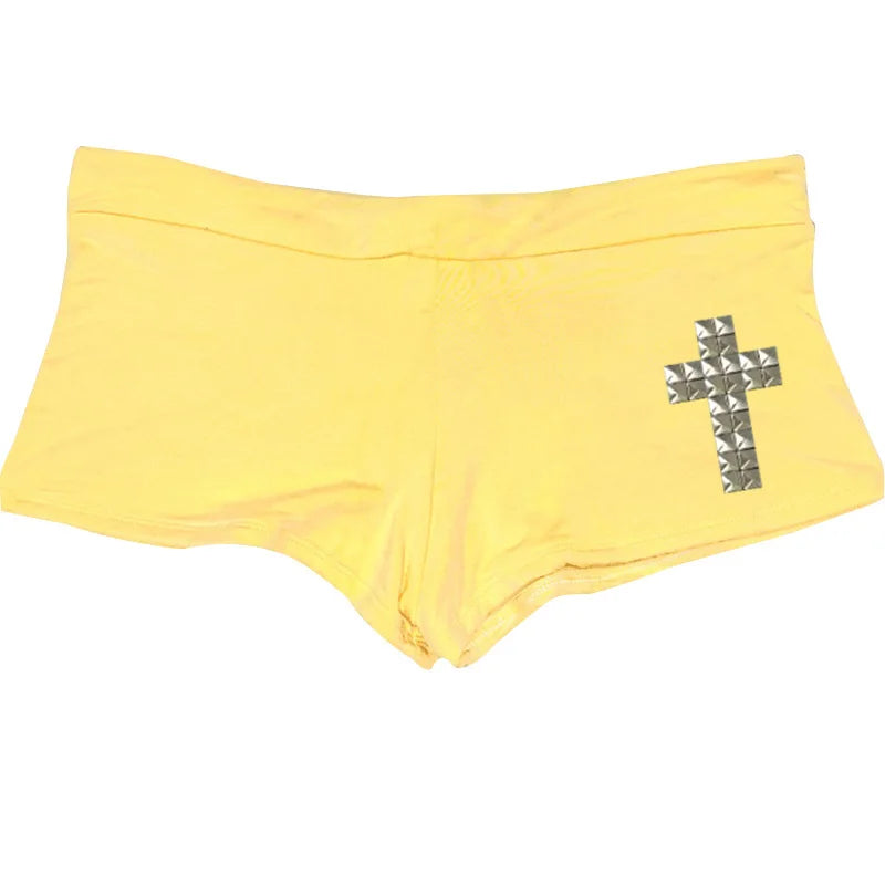 Y2K Gothic Graphic Crop Shorts — Harajuku Streetwear Print Hot Pants