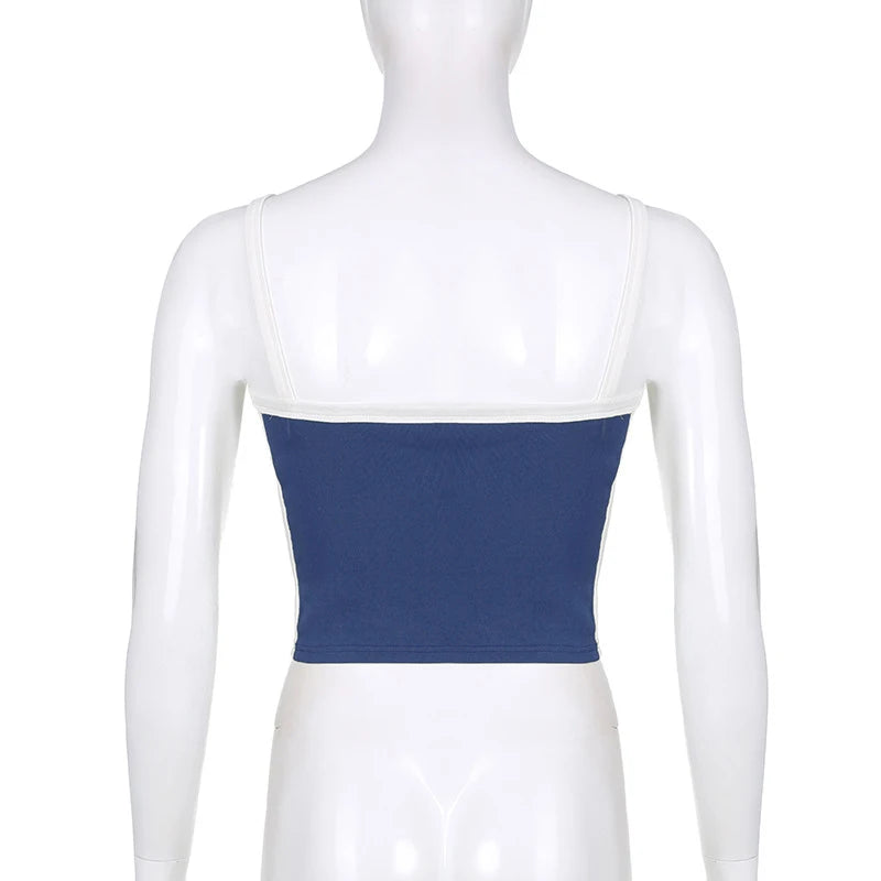 Knitted Backless Cami Crop Top — Y2K Vintage Sleeveless Patchwork Tank