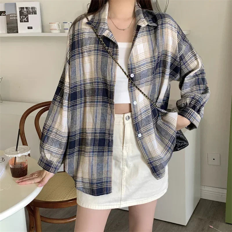 Women's Tartan Plaid Flannel Shirt Jacket — Long Sleeve Button-Up Top