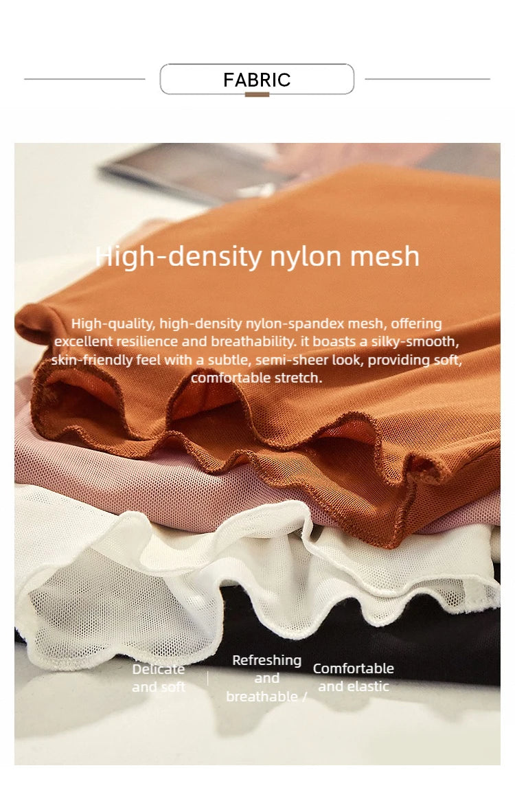 Semi-Turtleneck Slim Mesh Long Sleeve Top — Women's Casual Bottoming Shirt