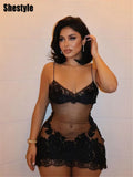 Floral Lace Mesh Mini Dress — Sheer Embroidery Bodycon