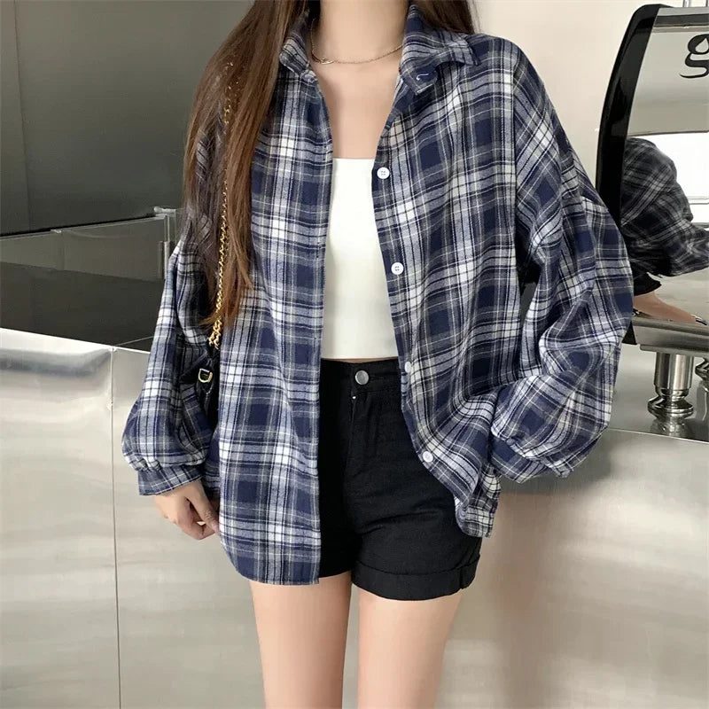 Women's Tartan Plaid Flannel Shirt Jacket — Long Sleeve Button-Up Top