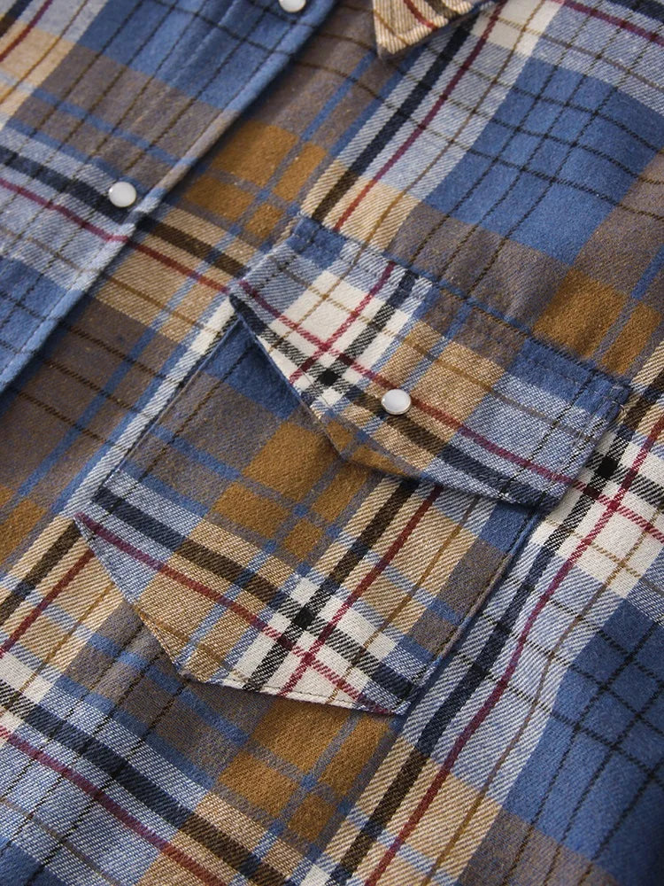 Oversized Vintage Plaid Shirt — Women's Loose Long Sleeve Flannel Top