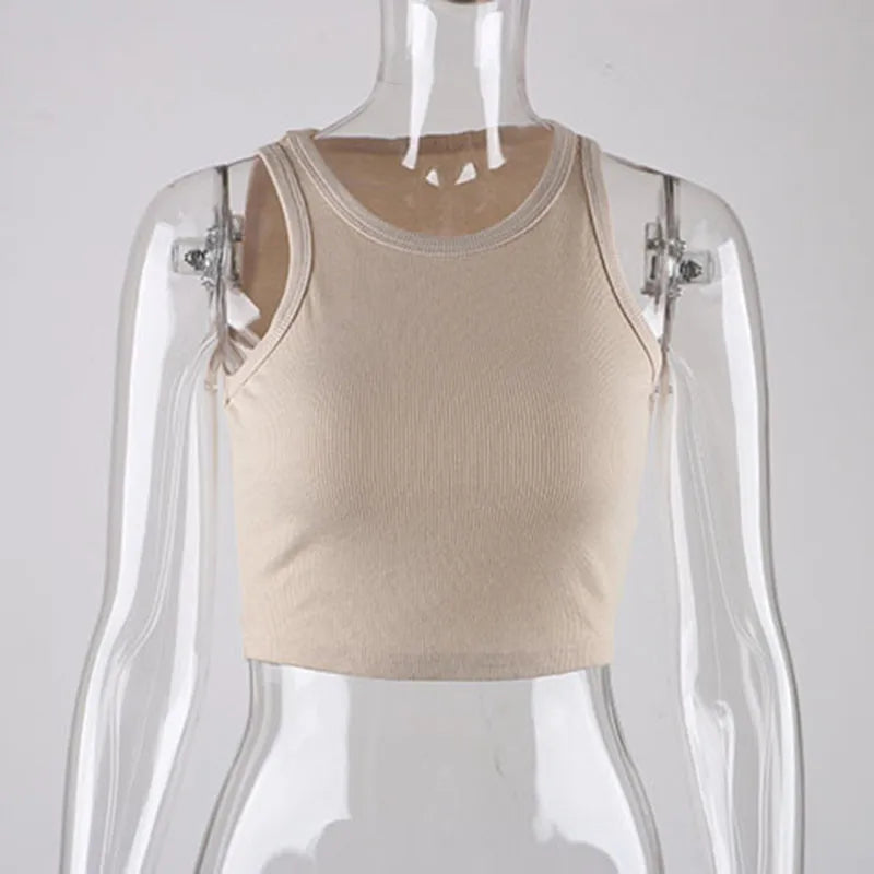 Ribbed Knit Crop Tank Top — Y2K Off-Shoulder Sleeveless Vest