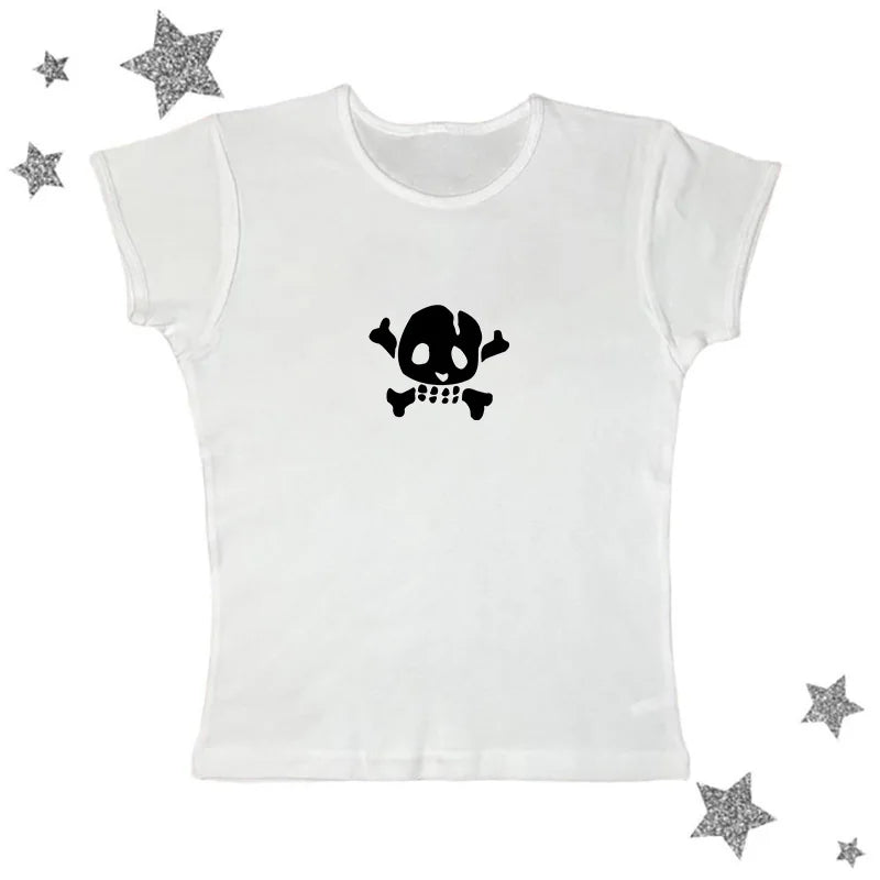 Y2K Skull Lace Crop Tank Top — Harajuku Goth Graphic Sleeveless Top