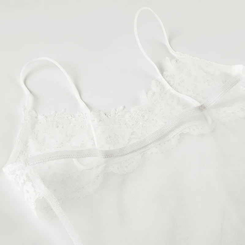 Floral Lace Mesh Mini Dress — Sheer Embroidery Bodycon