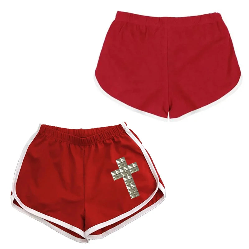 Y2K Gothic Graphic Crop Shorts — Harajuku Streetwear Print Hot Pants