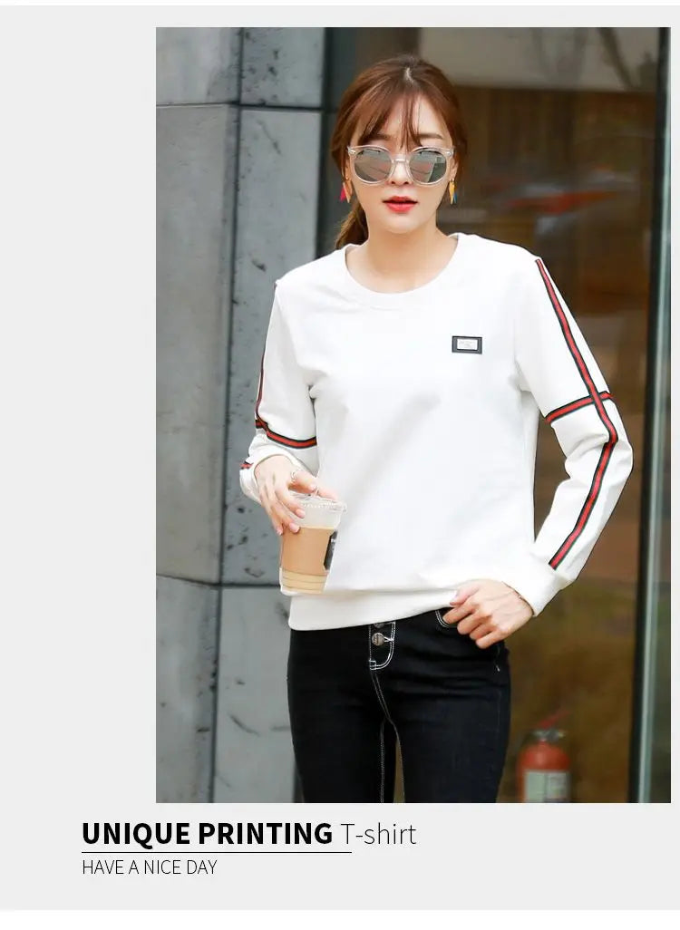 Korean Patchwork Contrast Long Sleeve Top — Loose Casual Women's Shirt