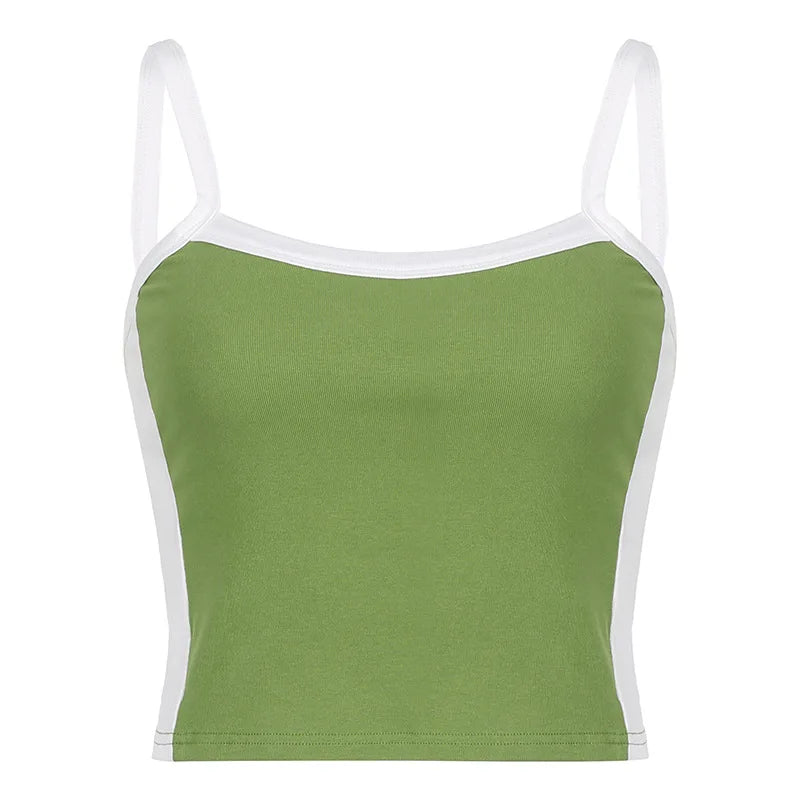 Knitted Backless Cami Crop Top — Y2K Vintage Sleeveless Patchwork Tank