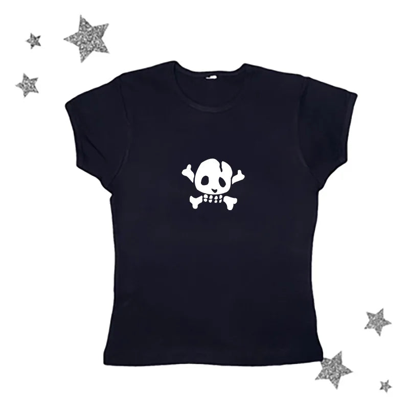 Y2K Skull Lace Crop Tank Top — Harajuku Goth Graphic Sleeveless Top