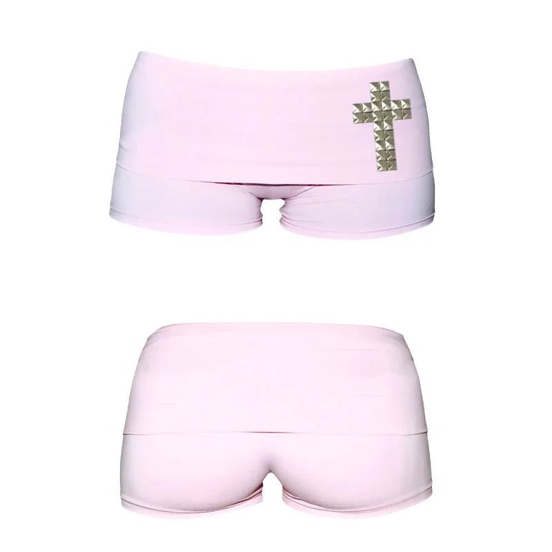 Y2K Gothic Graphic Crop Shorts — Harajuku Streetwear Print Hot Pants