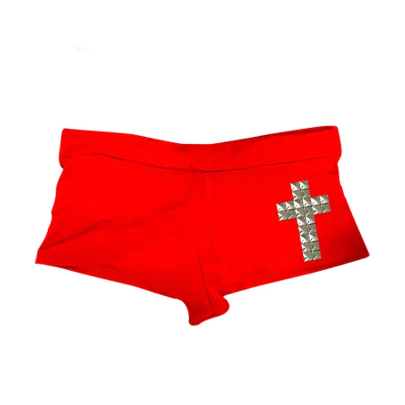 Y2K Gothic Graphic Crop Shorts — Harajuku Streetwear Print Hot Pants