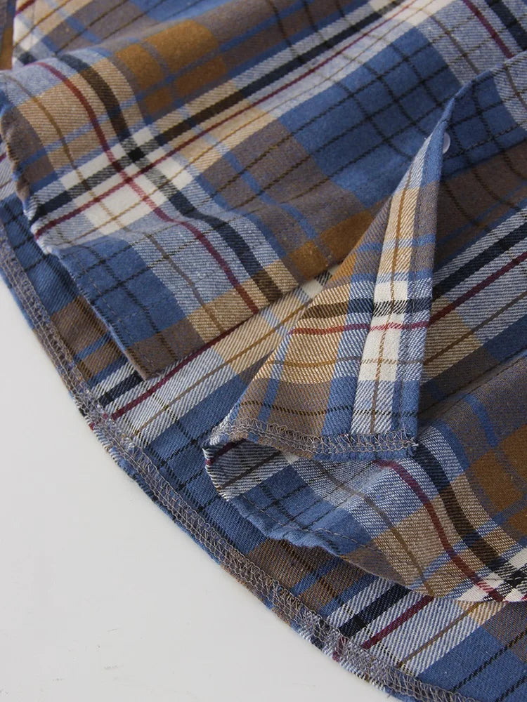 Oversized Vintage Plaid Shirt — Women's Loose Long Sleeve Flannel Top