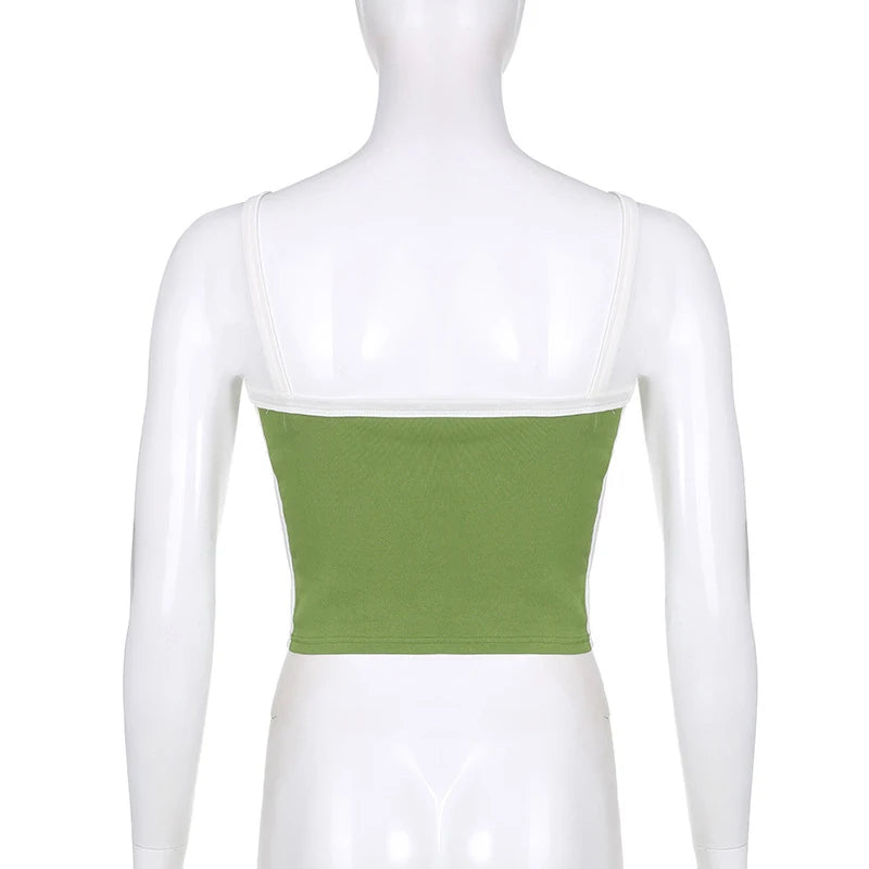 Knitted Backless Cami Crop Top — Y2K Vintage Sleeveless Patchwork Tank
