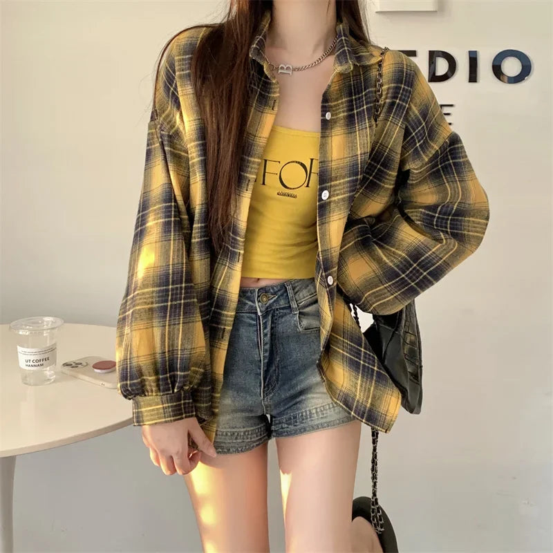 Women's Tartan Plaid Flannel Shirt Jacket — Long Sleeve Button-Up Top