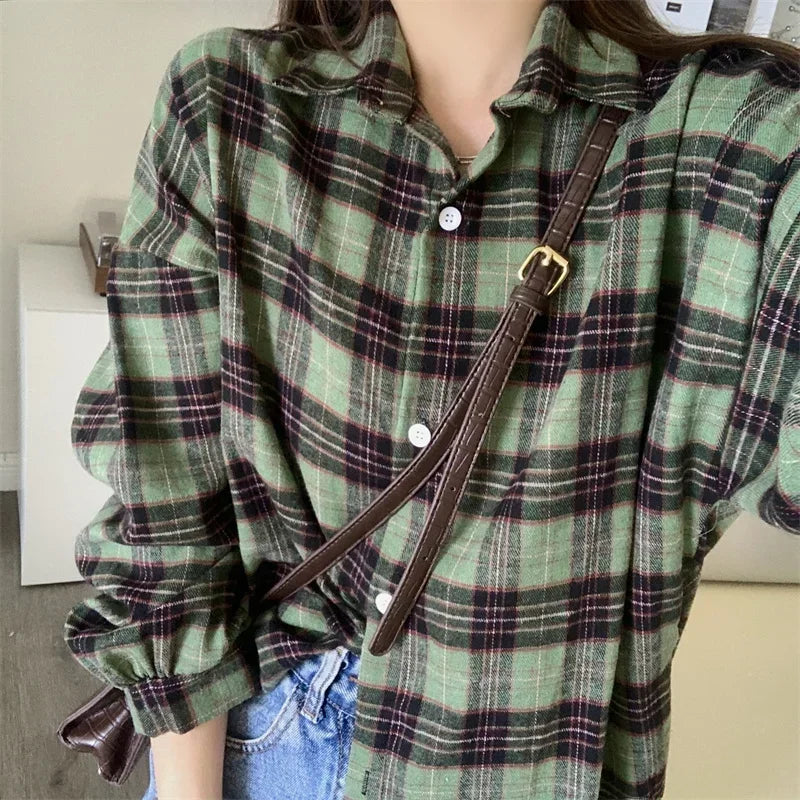 Women's Tartan Plaid Flannel Shirt Jacket — Long Sleeve Button-Up Top