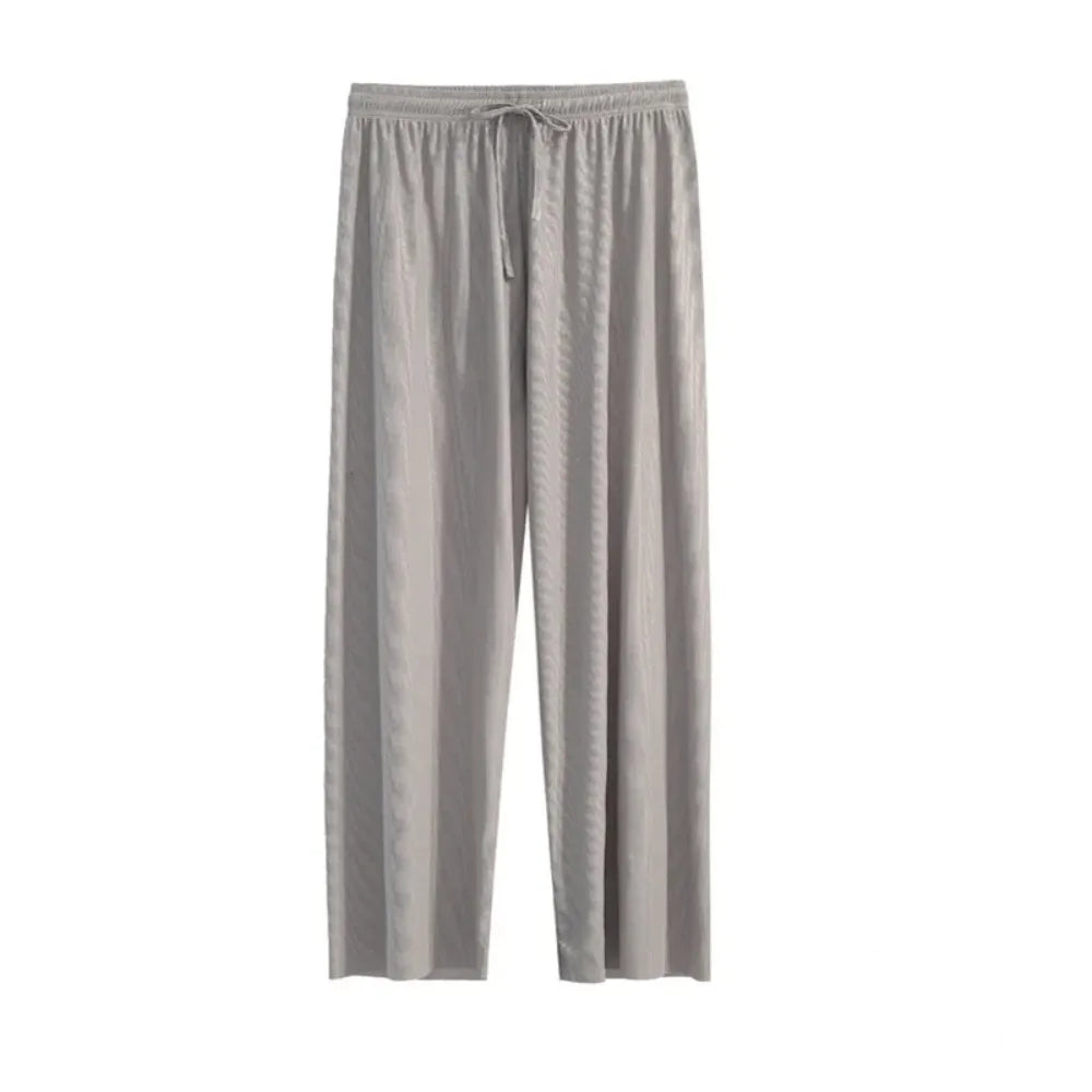 Ice Silk Wide Leg Pants — Elastic Waist Loose Summer Trousers