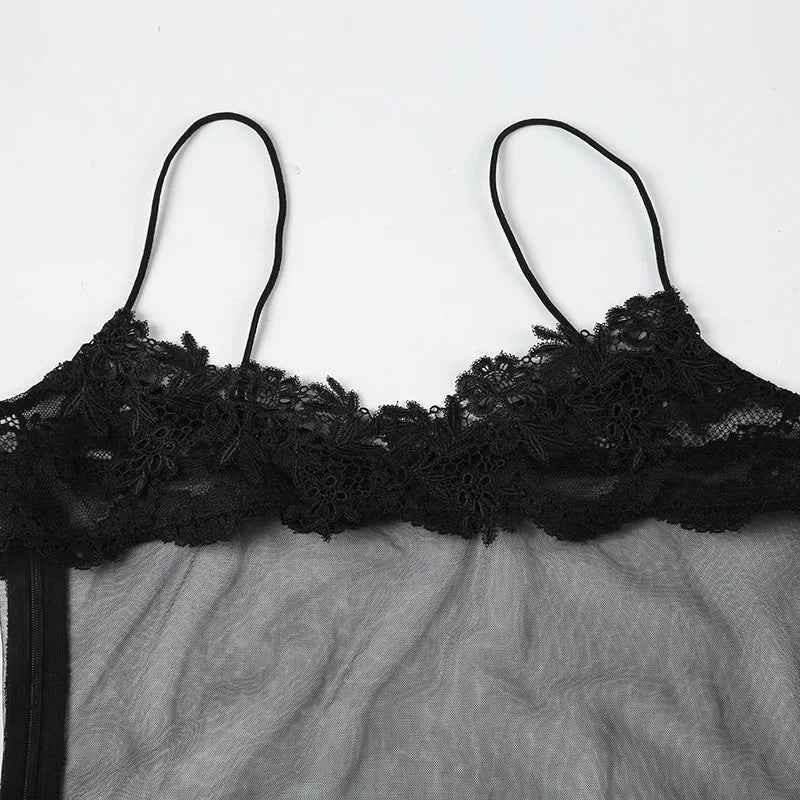 Floral Lace Mesh Mini Dress — Sheer Embroidery Bodycon