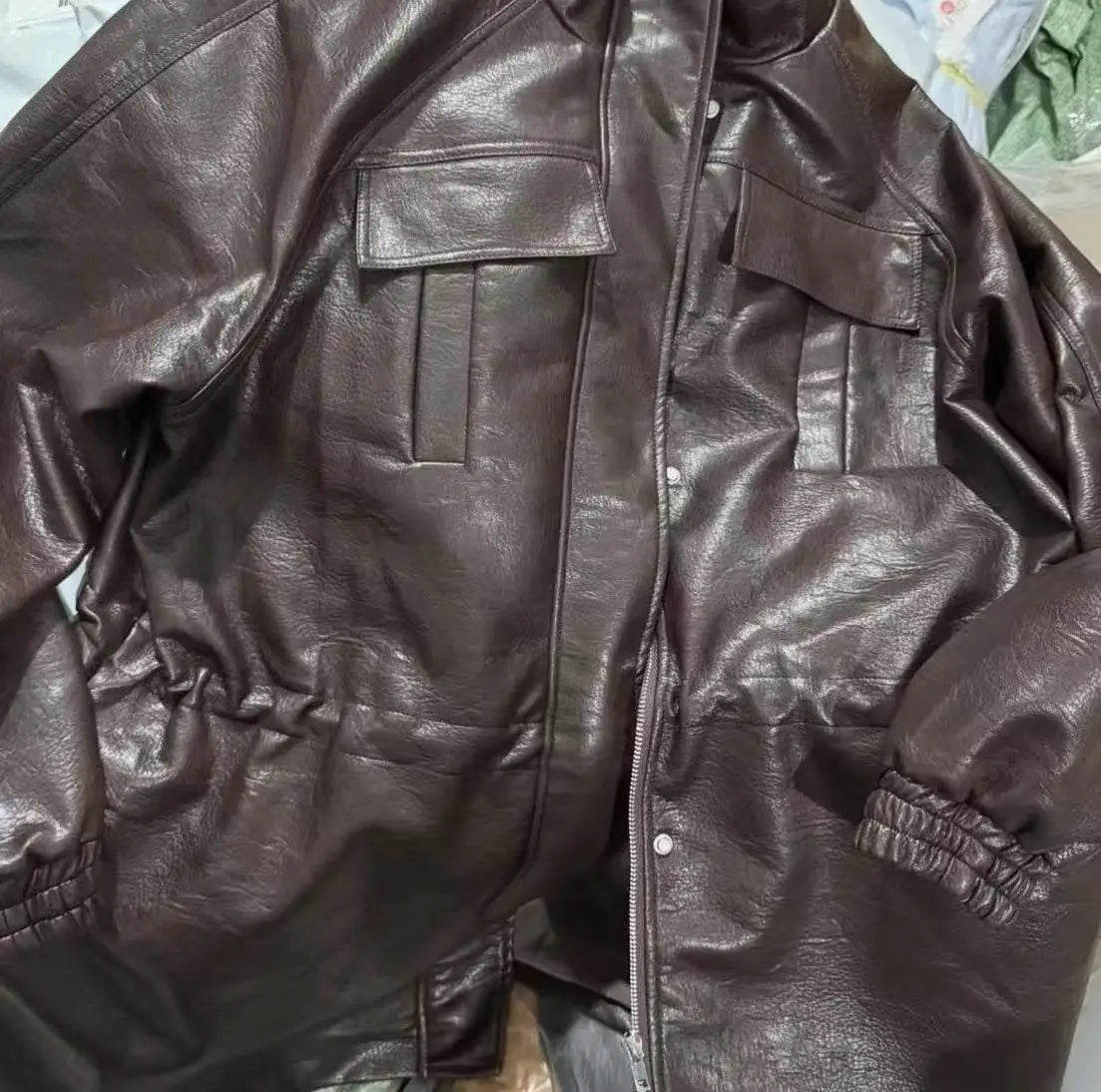 PU Leather Jacket with Adjustable Waist — Women's Zip-Up Fall Coat