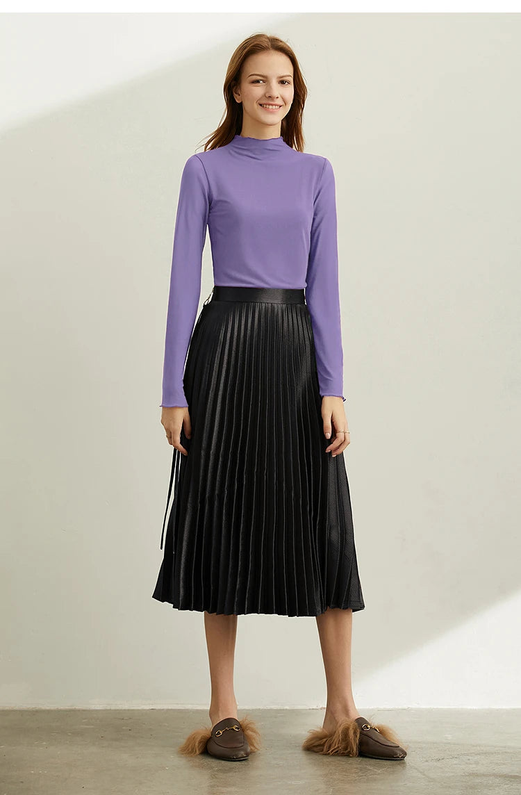 Semi-Turtleneck Slim Mesh Long Sleeve Top — Women's Casual Bottoming Shirt