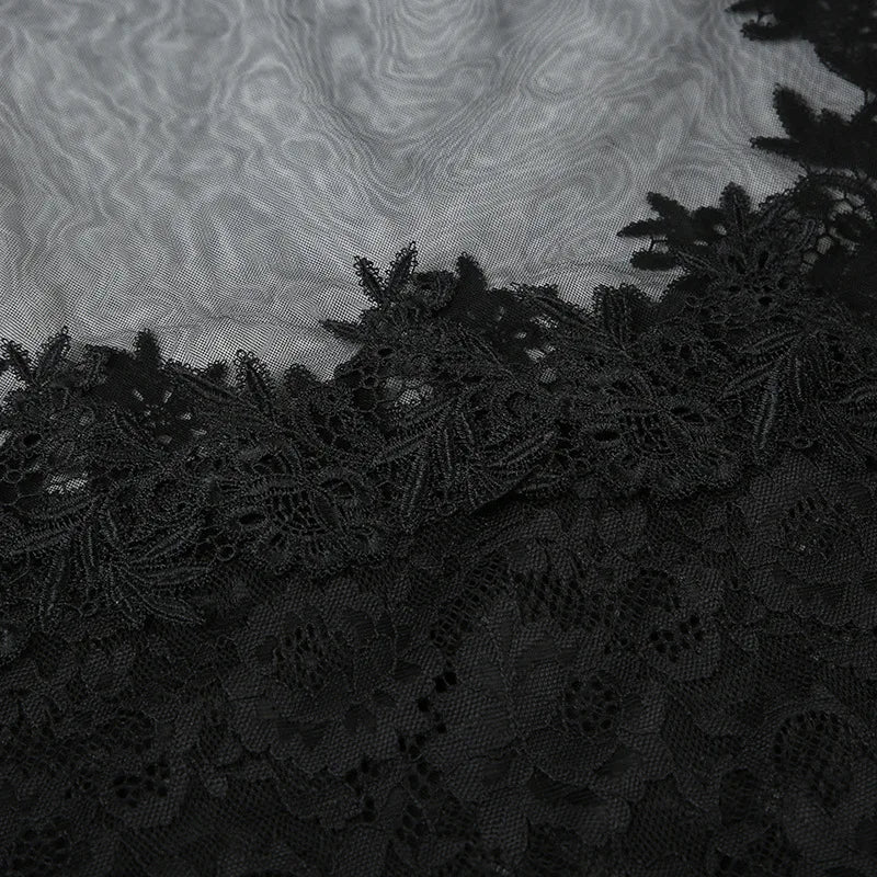 Floral Lace Mesh Mini Dress — Sheer Embroidery Bodycon