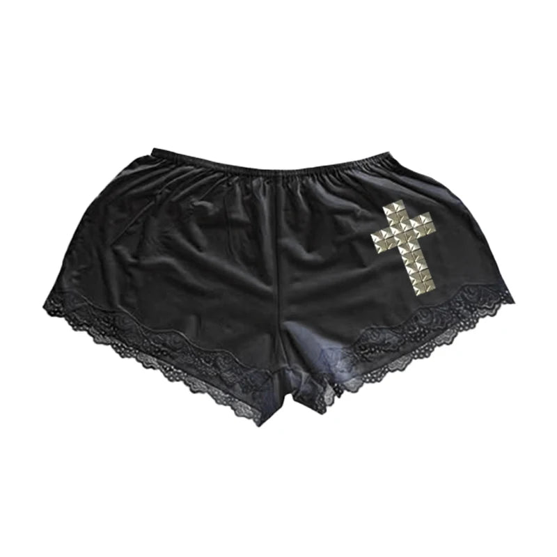 Y2K Gothic Graphic Crop Shorts — Harajuku Streetwear Print Hot Pants