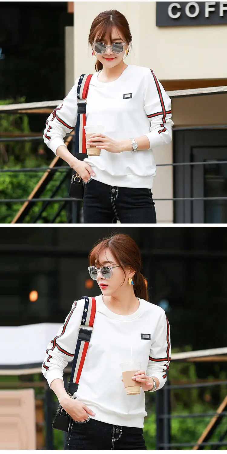 Korean Patchwork Contrast Long Sleeve Top — Loose Casual Women's Shirt