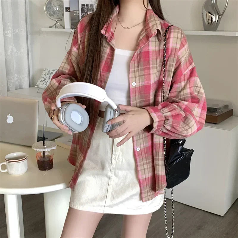 Women's Tartan Plaid Flannel Shirt Jacket — Long Sleeve Button-Up Top