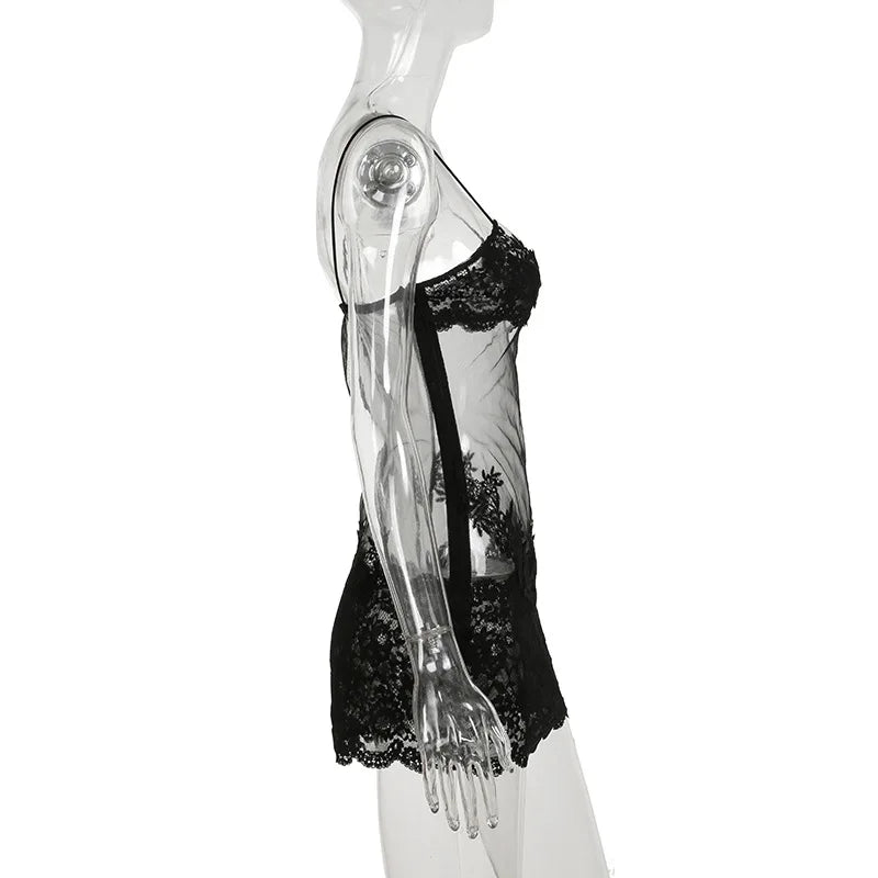Floral Lace Mesh Mini Dress — Sheer Embroidery Bodycon
