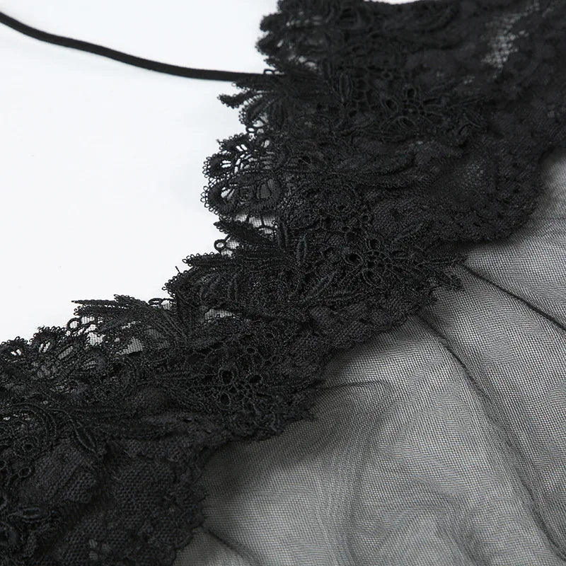 Floral Lace Mesh Mini Dress — Sheer Embroidery Bodycon