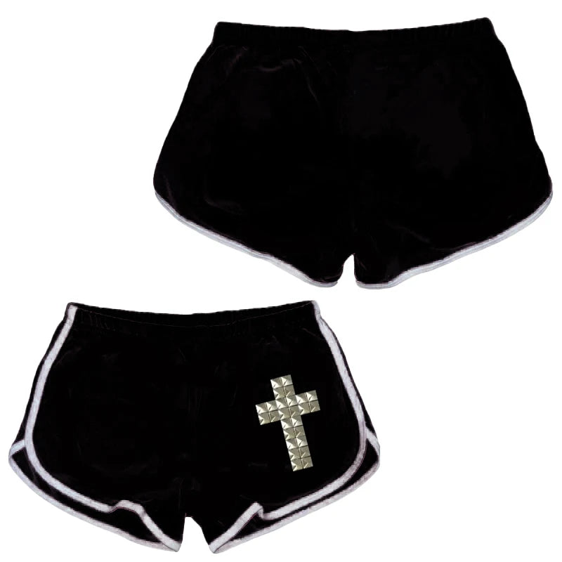 Y2K Gothic Graphic Crop Shorts — Harajuku Streetwear Print Hot Pants