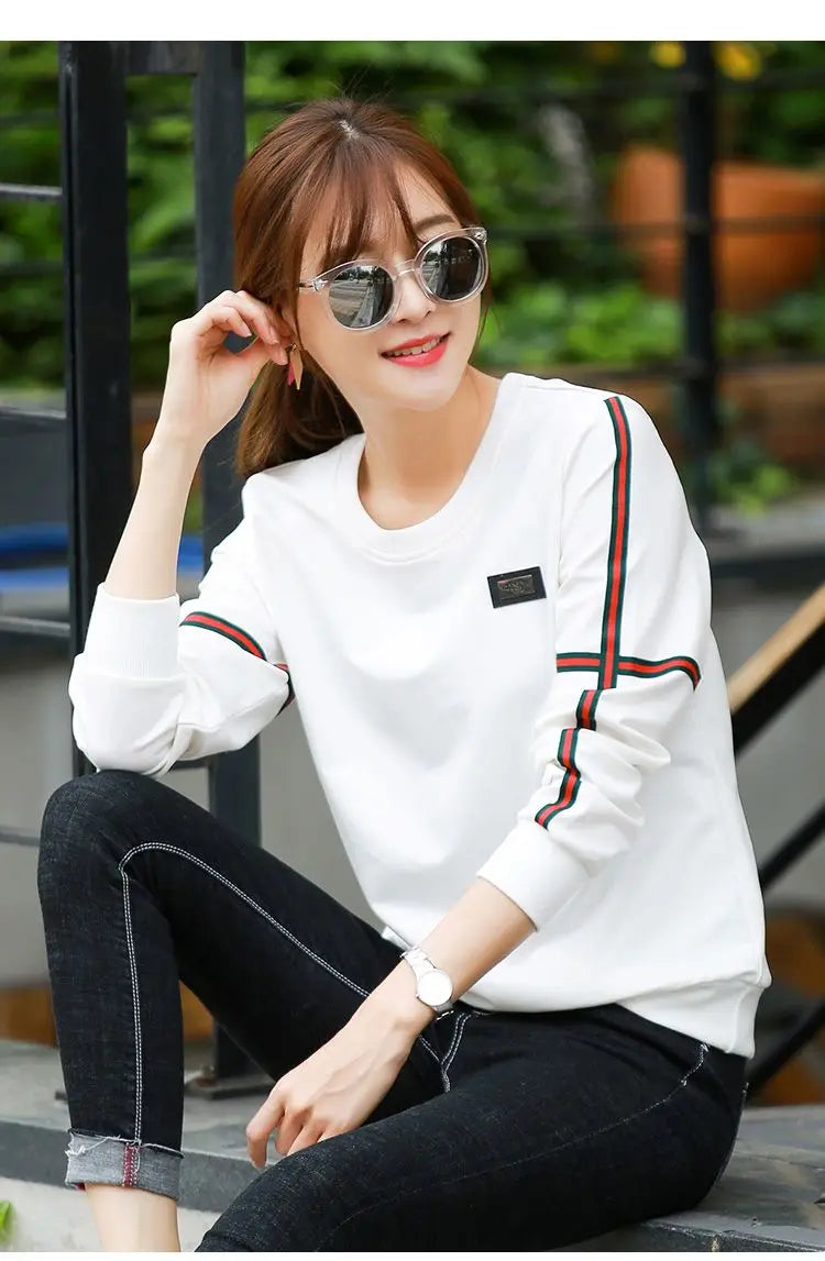 Korean Patchwork Contrast Long Sleeve Top — Loose Casual Women's Shirt