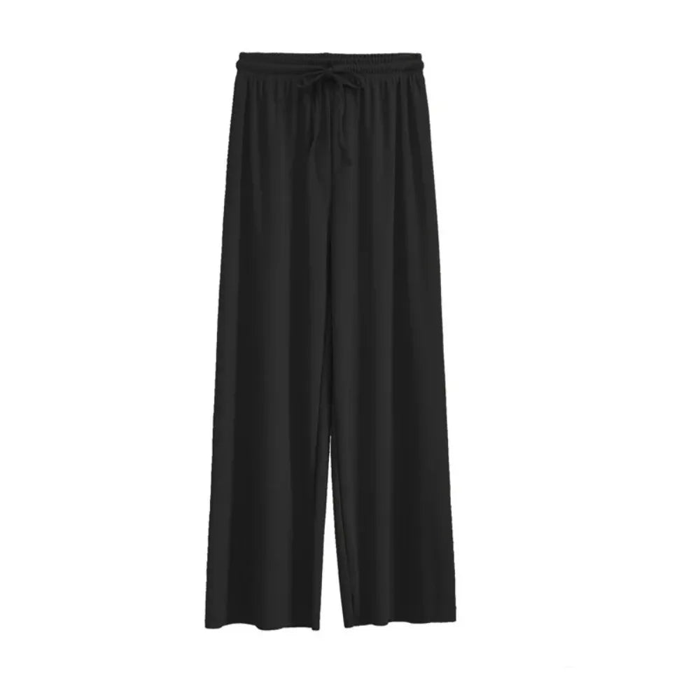 Ice Silk Wide Leg Pants — Elastic Waist Loose Summer Trousers