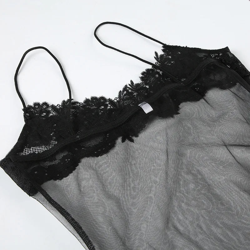Floral Lace Mesh Mini Dress — Sheer Embroidery Bodycon